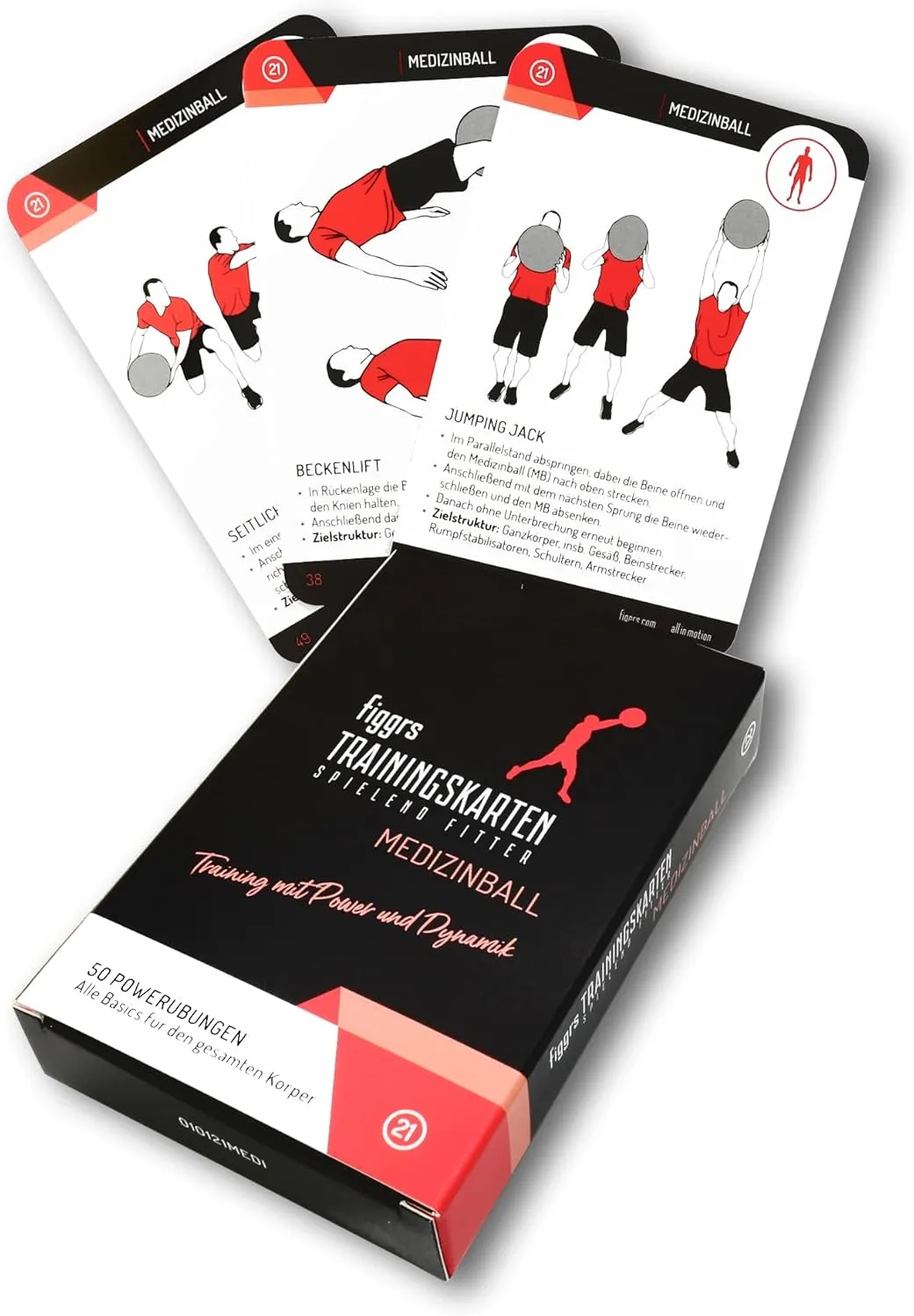 Bild von figgrs Medizinball mit 57 Trainingskarten und 50 Fitnessübungen für Muskelaufbau, Stabilisation, Kraftausdauer und Bodyshaping