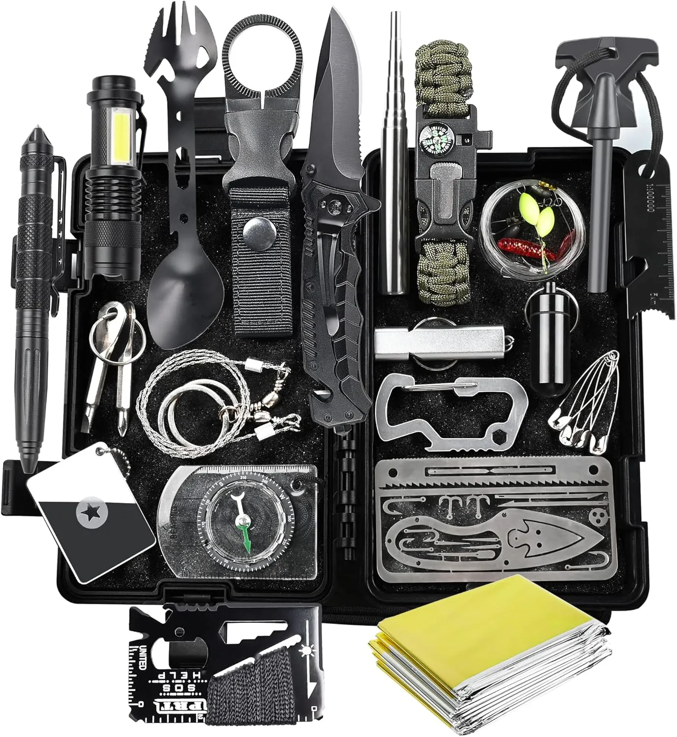 Bild von FINIBO 21 in 1 Survival Kit für Outdoor Aktivitäten mit Kompass und Taschenlampe