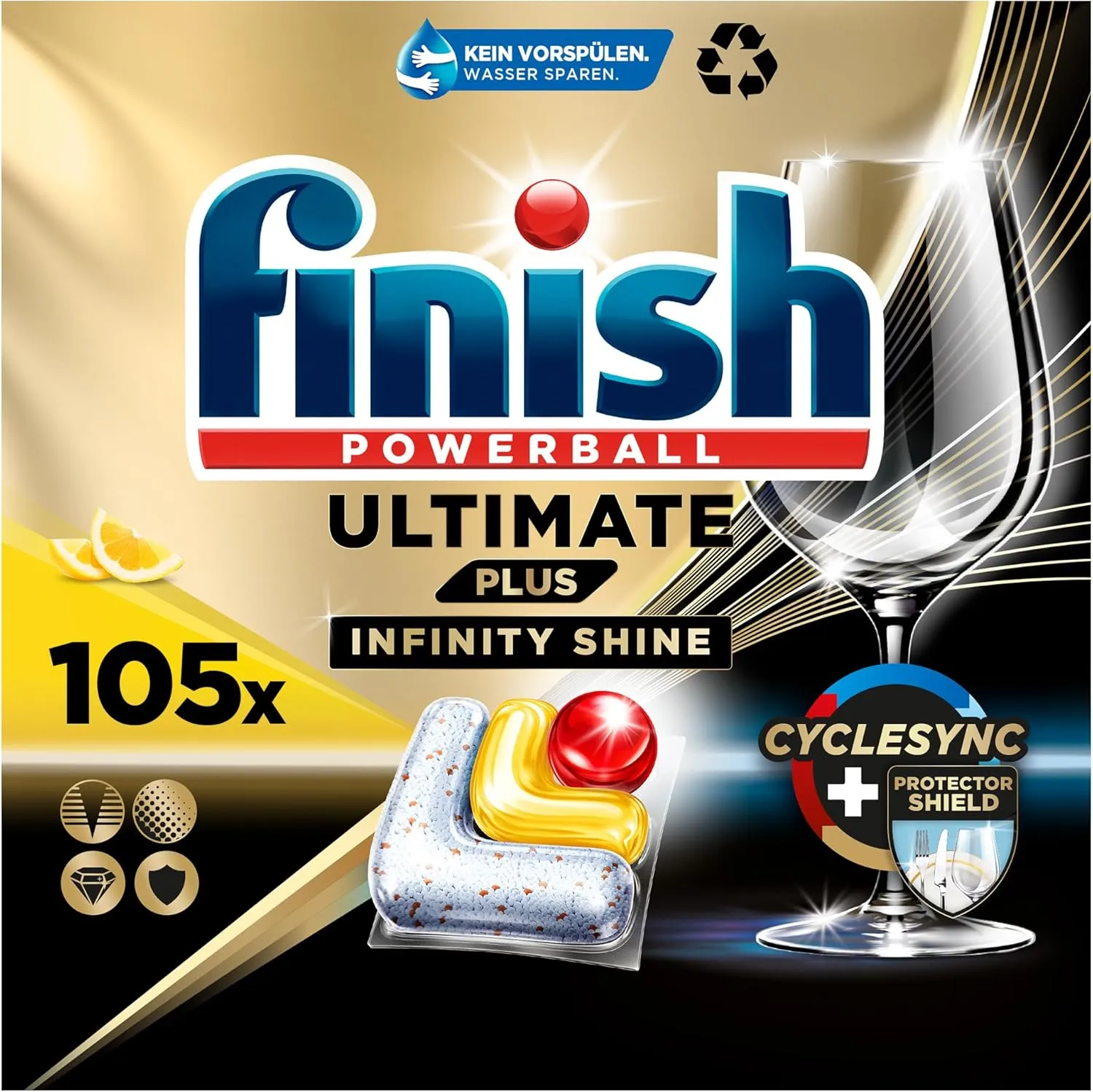Bild von Finish Ultimate Plus Infinity Shine Citrus Geschirrspültabs mit 105 Kapseln für intensive Reinigung und Glanz