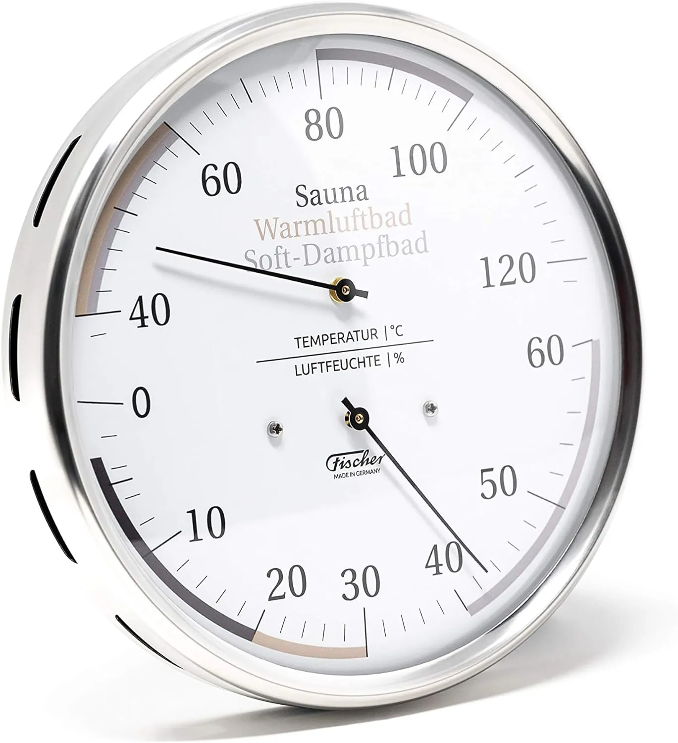 Bild von Fischer 184.01 Sauna Thermohygrometer 130mm aus Edelstahl Made in Germany