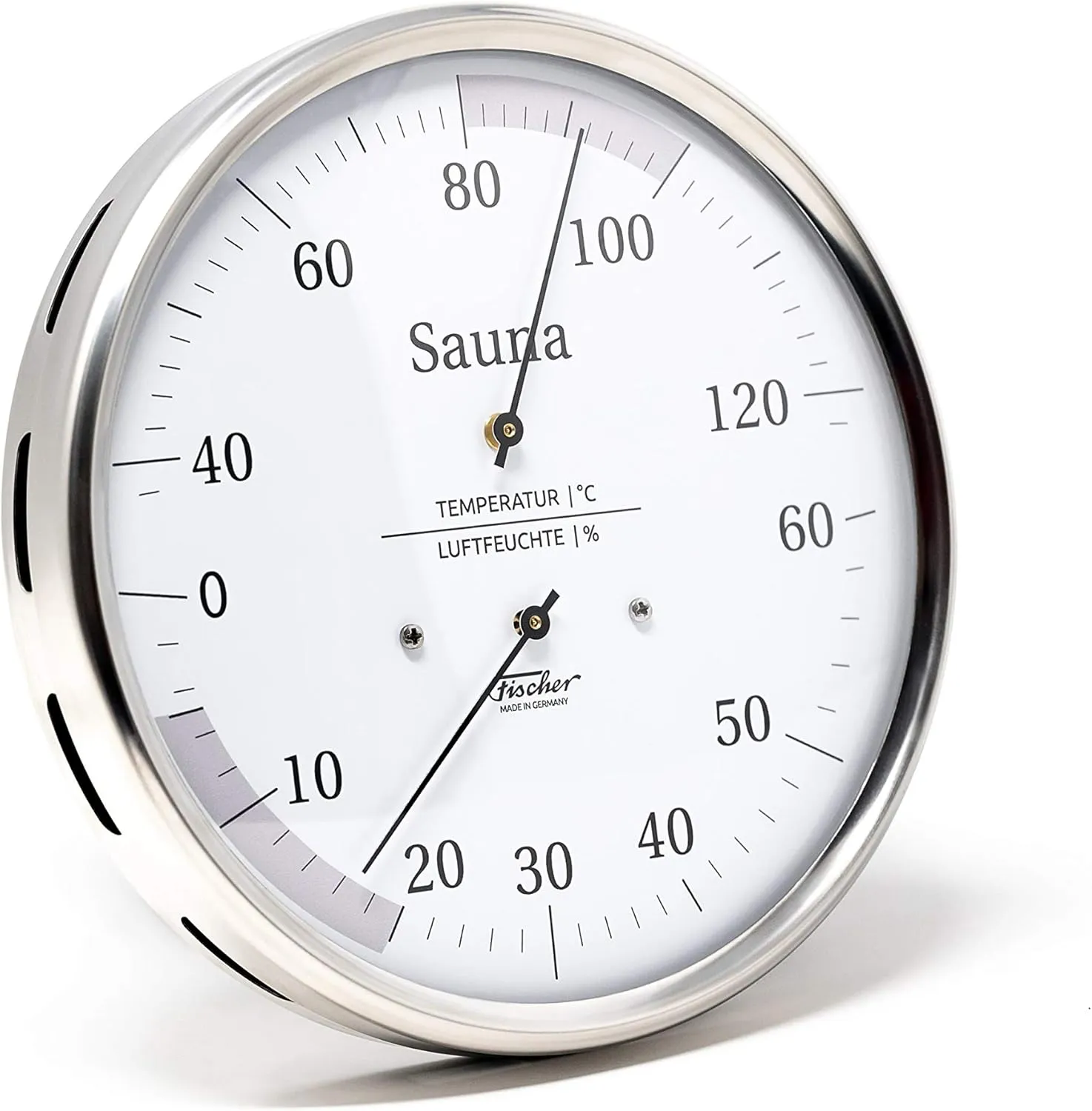 Bild von Fischer 194.01 Sauna-Thermohygrometer mit 130 mm Durchmesser aus Edelstahl, Made in Germany