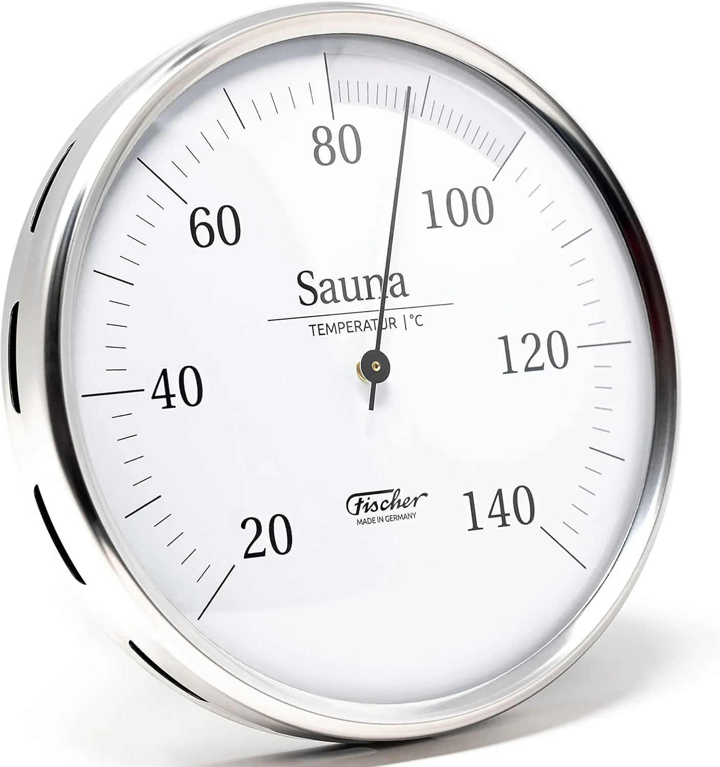 Bild von Fischer 198.01 Sauna-Thermometer aus Edelstahl mit 160 mm Bimetall, Made in Germany