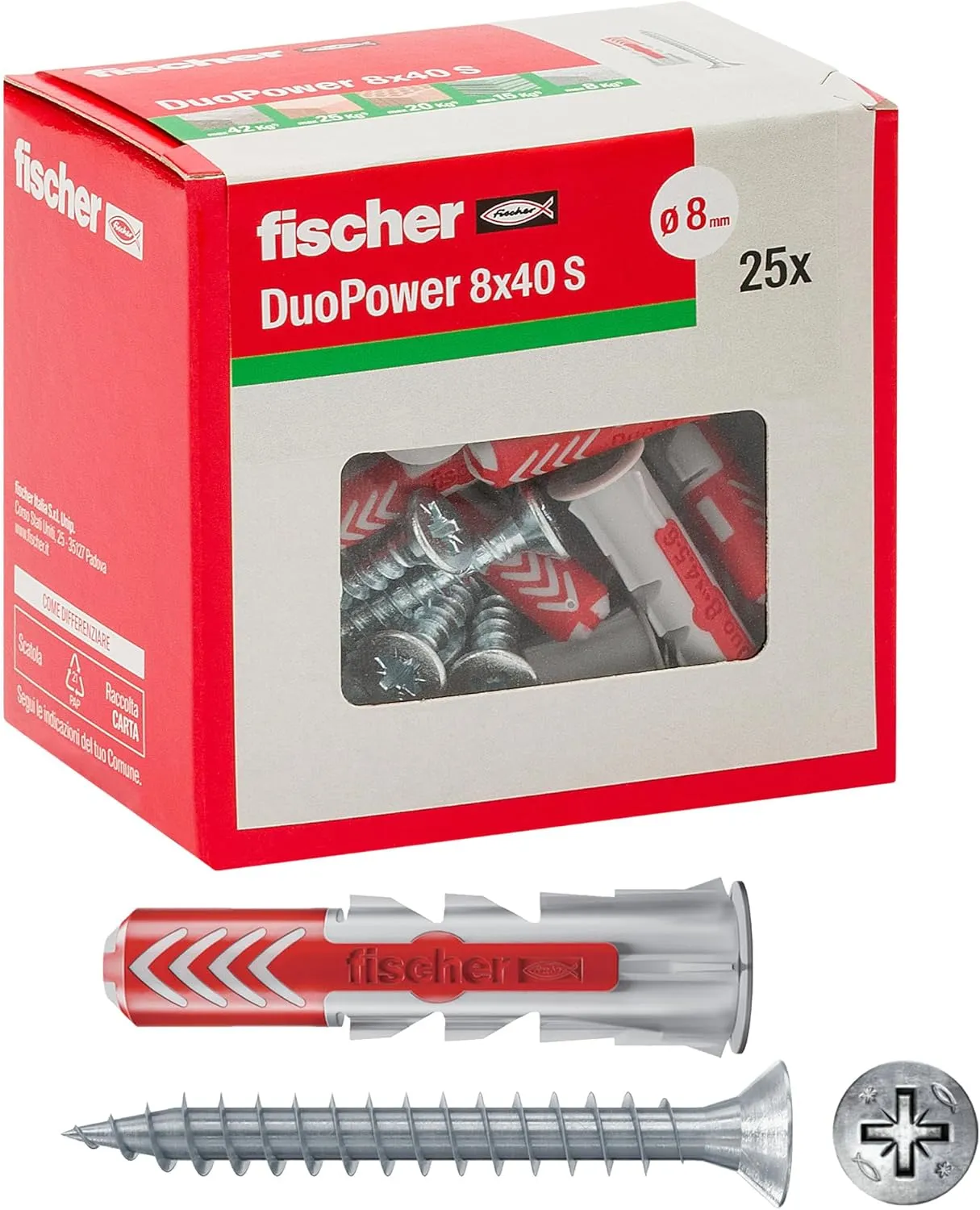 Bild von Fischer Duopower Dübel Set mit Schraube in grau, Artikelnummer 544017