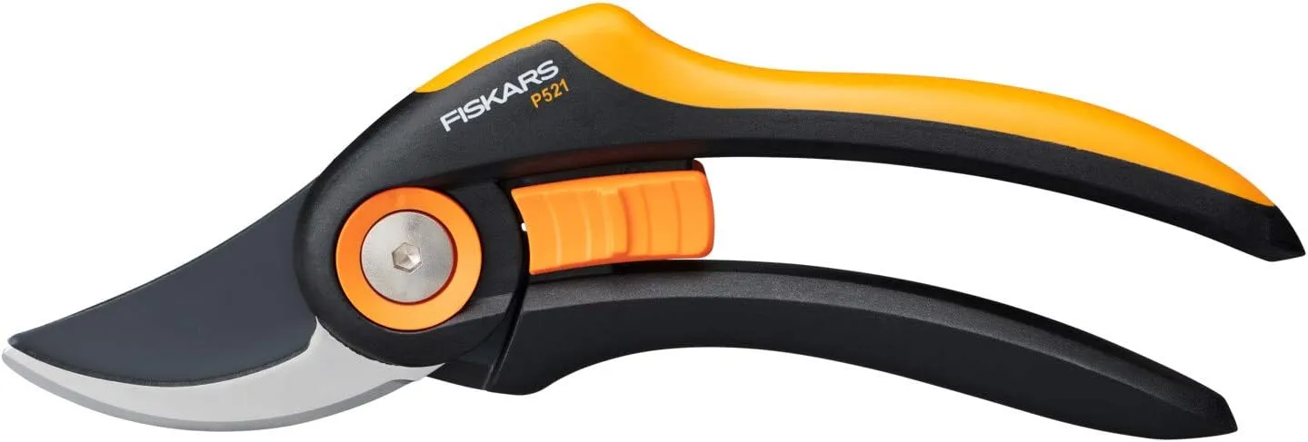 Bild von Fiskars Bypass Gartenschere P521 mit Edelstahlklingen und Antihaftbeschichtung, 20,1 cm, Schwarz/Orange
