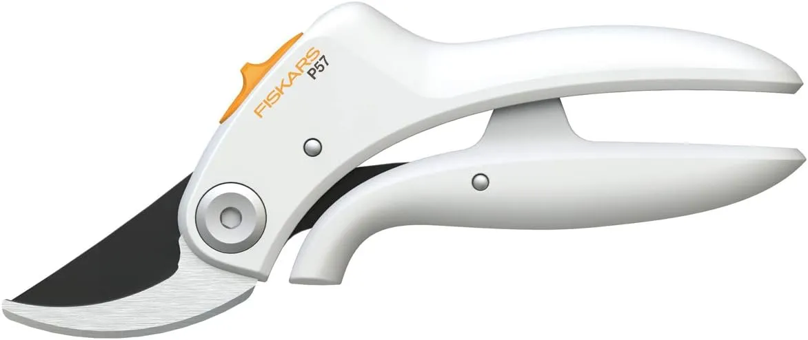 Bild von Fiskars Bypass Gartenschere P57 für Äste bis 2 cm Ø, 18 cm lang, 140 g leicht, in Weiß und Orange, aus FiberComp und hochwertigem Stahl, Artikelnummer 1026916