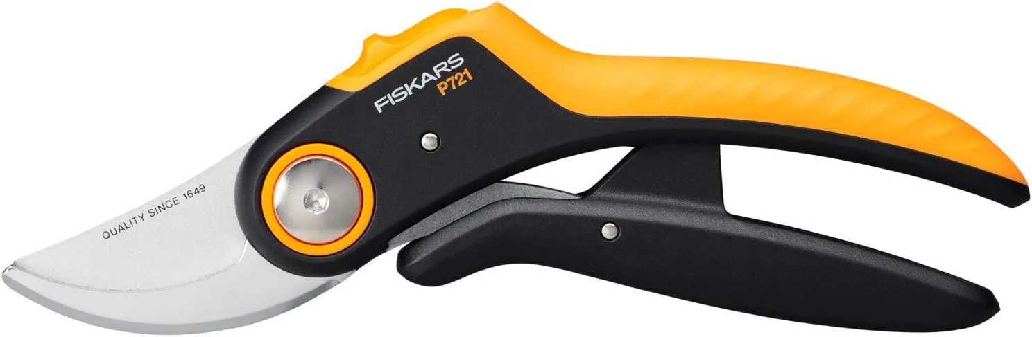 Bild von Fiskars Bypass Gartenschere P721 mit PowerLever und Edelstahlklingen, 21 cm, schwarz/orange