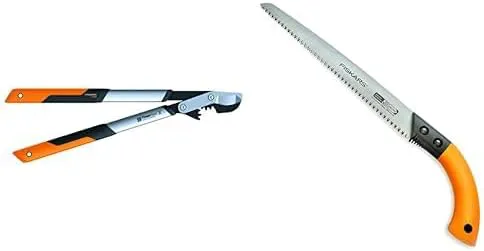 Bild von Fiskars PowerGear X Set mit Bypass-Getriebeastschere und Handsäge für frisches Holz, 64 cm und 33 cm Sägeblattlänge