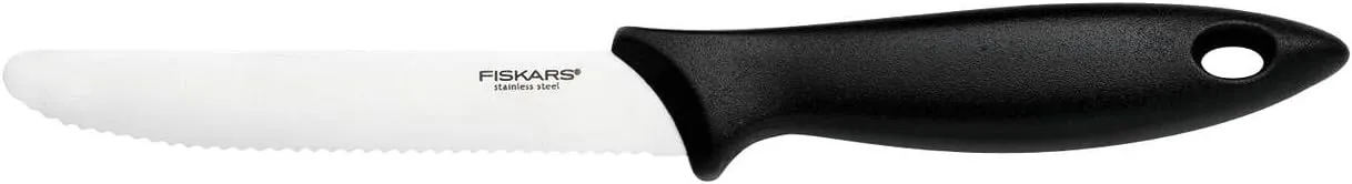 Bild von Fiskars Tomatenmesser Essential mit einer Gesamtlänge von 23 cm aus Edelstahl und Kunststoff in Schwarz, Artikelnummer 1065569