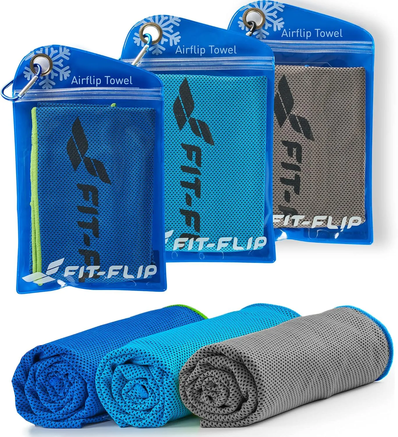 Bild von Fit-Flip Kühlhandtuch Set mit 3 Mikrofaser Handtüchern für Fitness und Sport