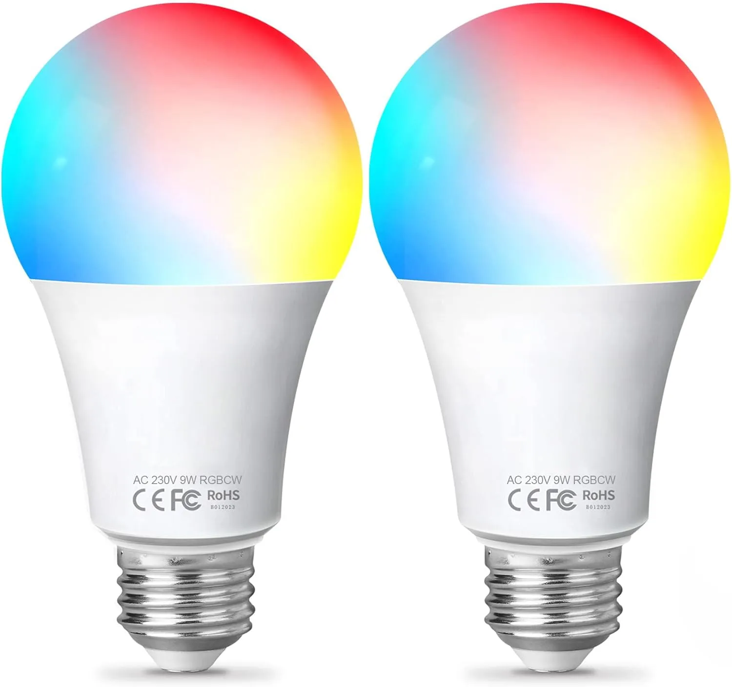 Bild von Fitop Smart LED Glühbirne E27 im 2er Set, 9W, dimmbar, warmweiß, kaltweiß und mehrfarbig, kompatibel mit Alexa und Google Home, steuerbar über App