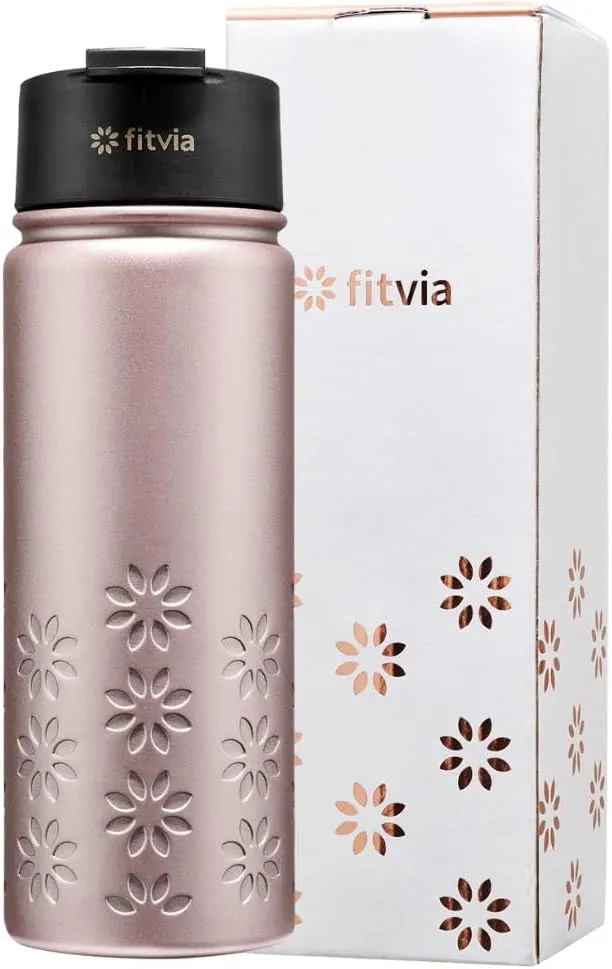 Bild von fitvia Metallic Thermoflasche 500ml aus Edelstahl mit integriertem Teesieb und Wärme- sowie Kältefunktion