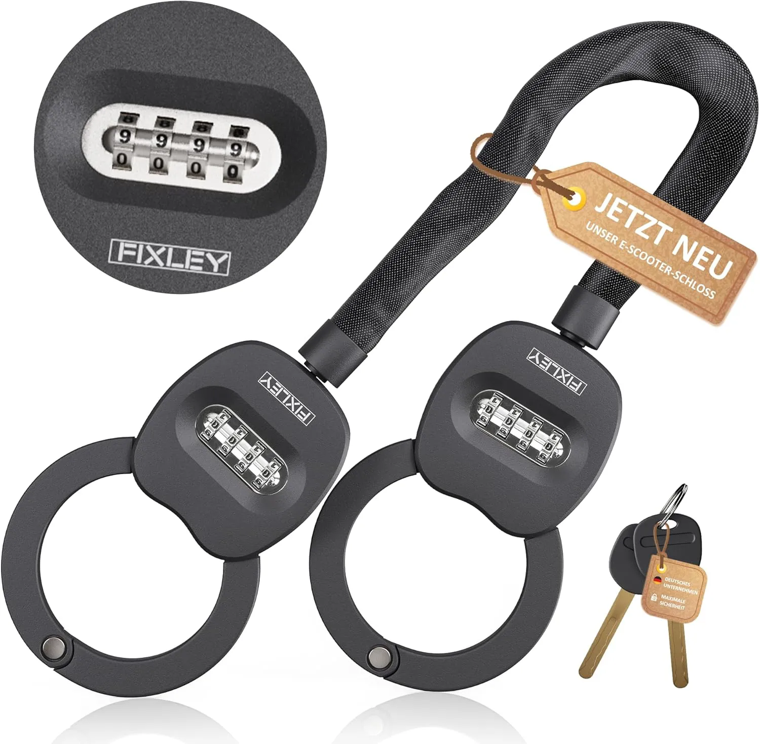 Bild von FIXKEY 95 cm E Scooter Schloss mit Zahlencode und Reset Schlüssel, 2,2 kg, für E Scooter und Fahrräder