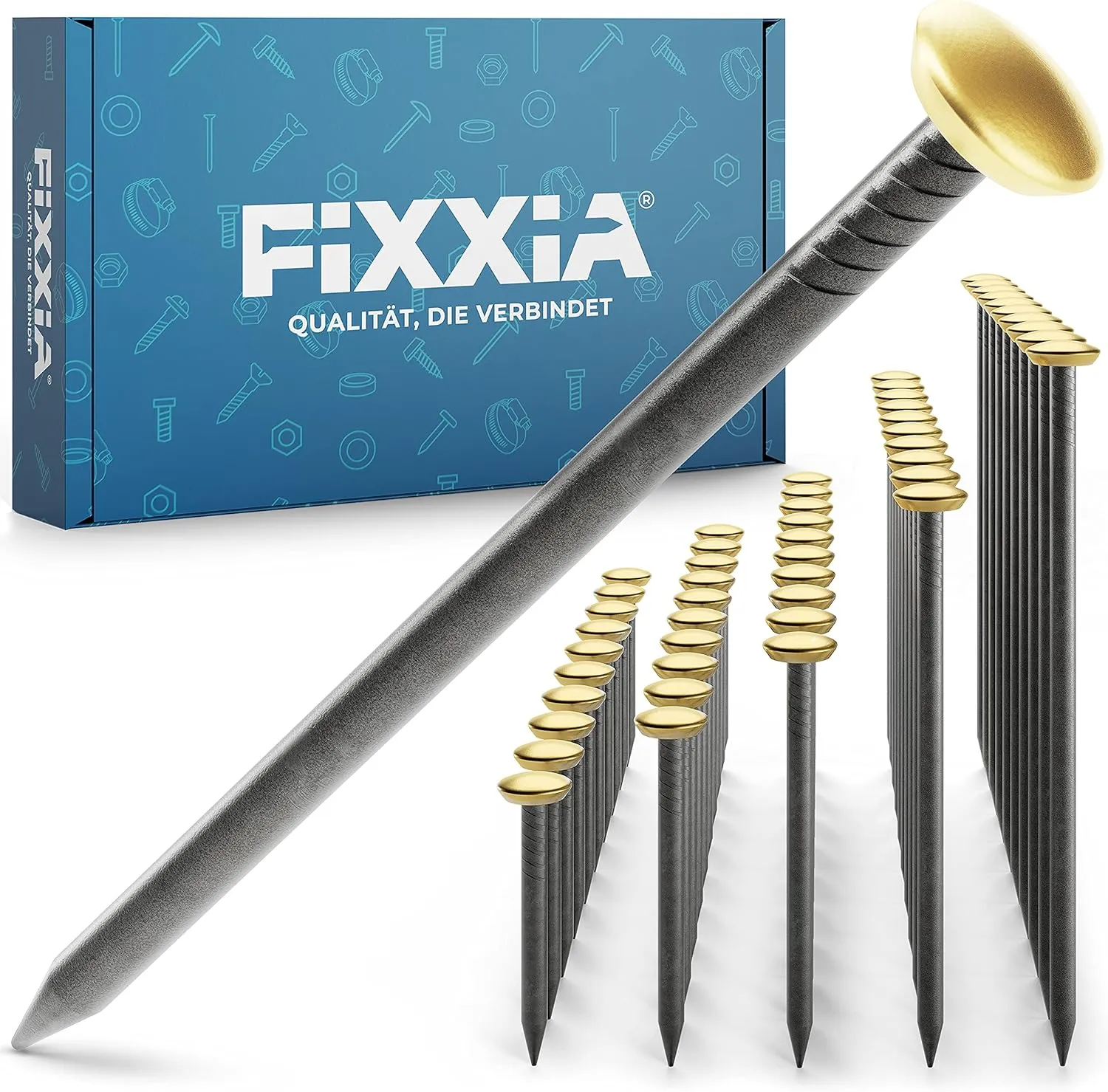 Bild von FIXXIA 50er Set gehärtete Stahlnägel in den Längen 20, 25, 30, 40 und 50 mm mit dekorativem Kopf für Bilder und Beton