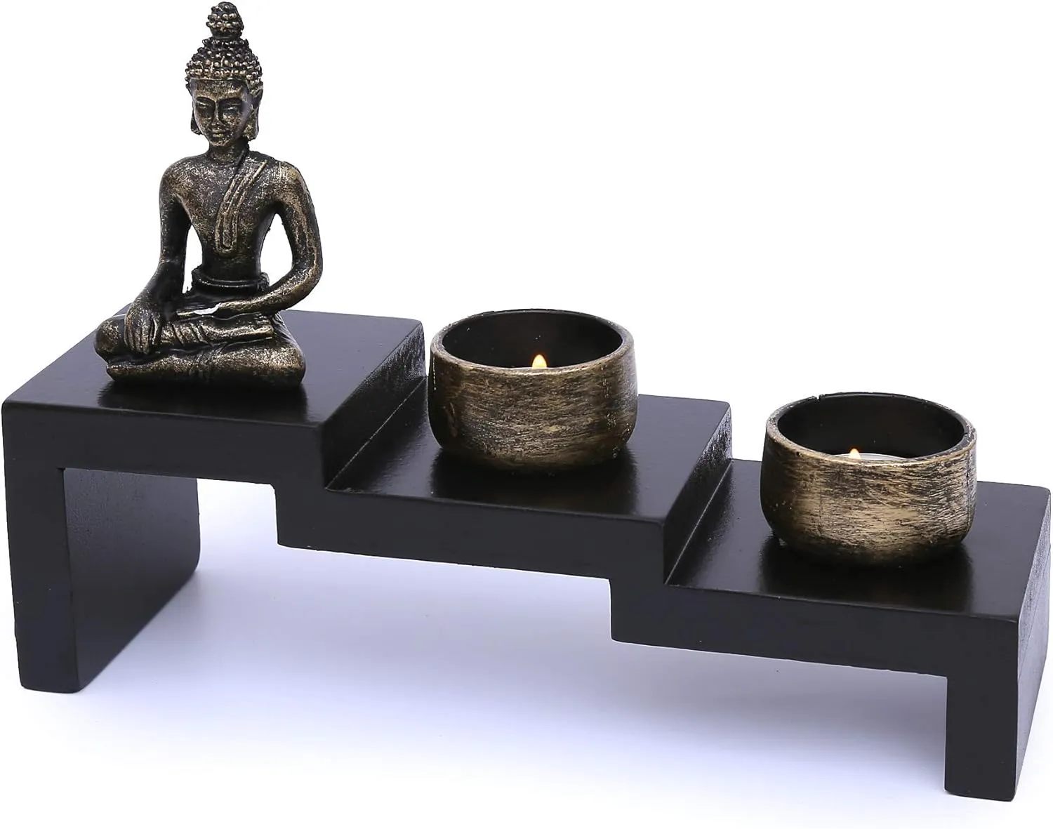 Bild von Flanacom Zen Garten mit Buddha Figur und Kerzenhaltern, inklusive zwei Teelichtern für Feng Shui und Esoterik