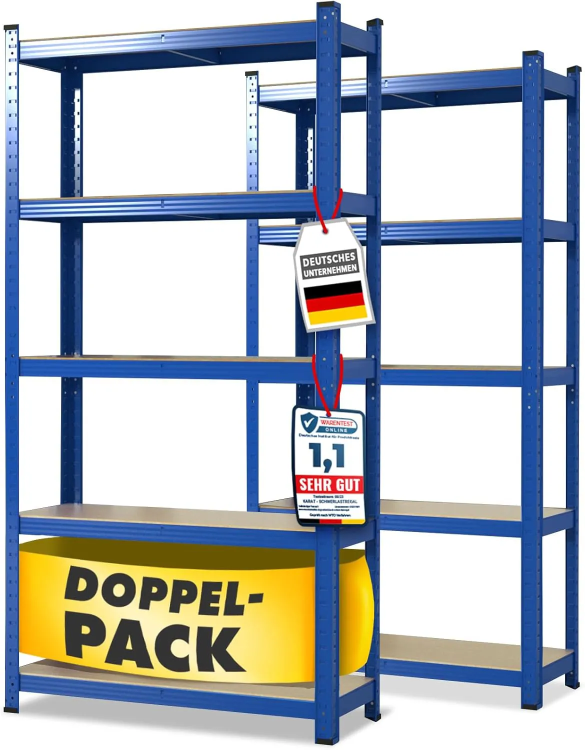 Bild von Floordirekt Schwerlastregal Set mit 2 Regalen in Blau, 200 x 100 x 50 cm, 5 verstellbare Böden für Keller, Lager und Werkstatt