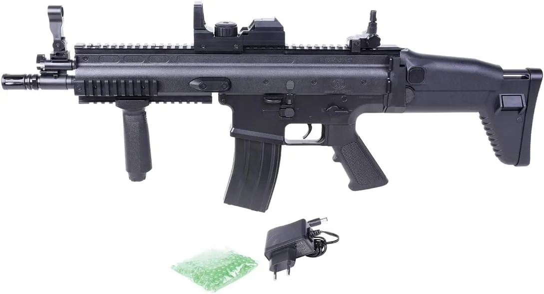 Bild von FN Scar L Softairgewehr unter 0,5 Joule mit Akku und Ladegerät, Kaliber 6mm BB, Frontgriff, Picatinny-Schiene und Flip Up Visierung