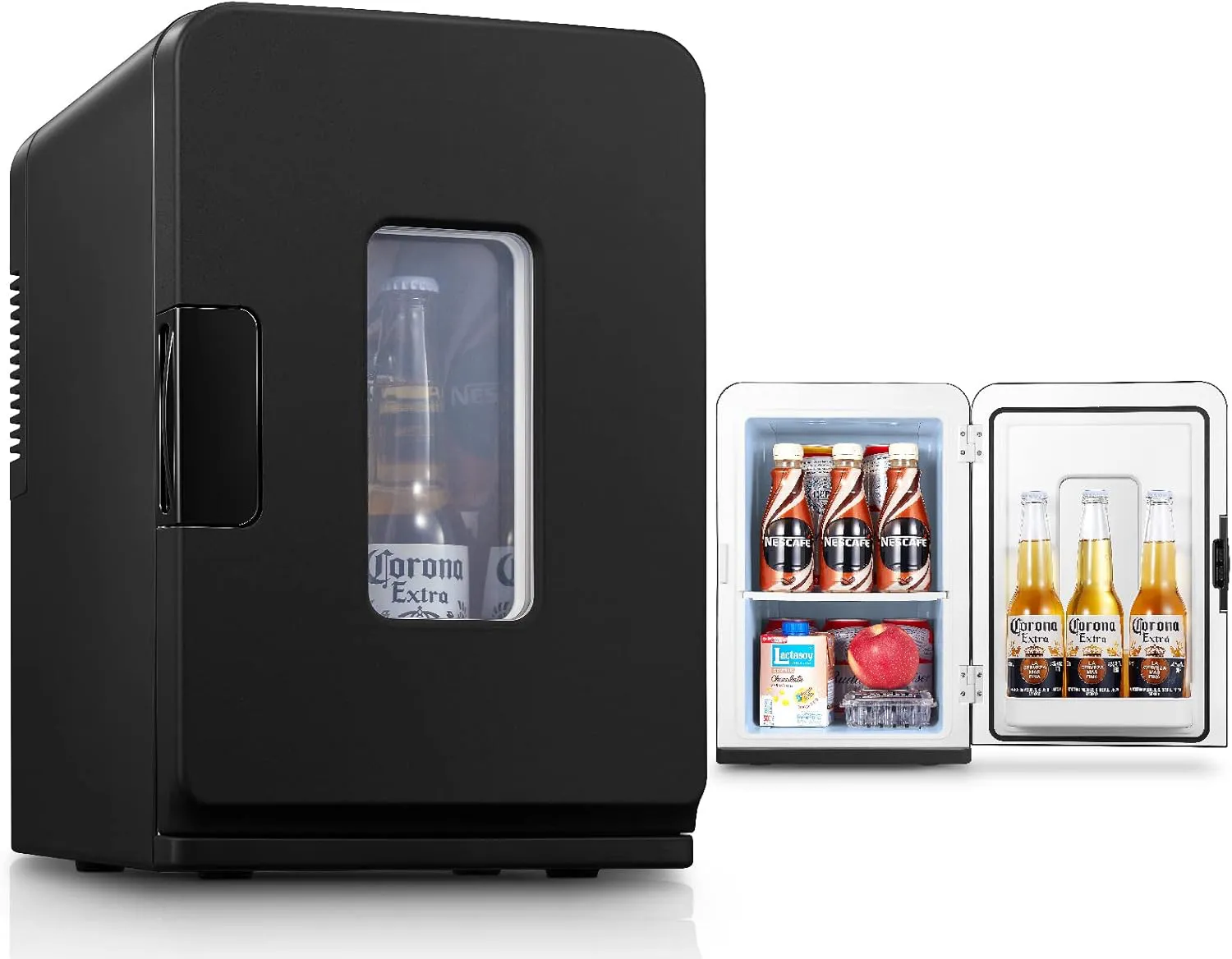 Bild von FOHERE 2 in 1 Mini Kühlschrank mit 15 Litern, Kühl- und Heizfunktion, für Autos und Büros, niedriger Geräuschpegel, ideal für Kosmetik und Getränke