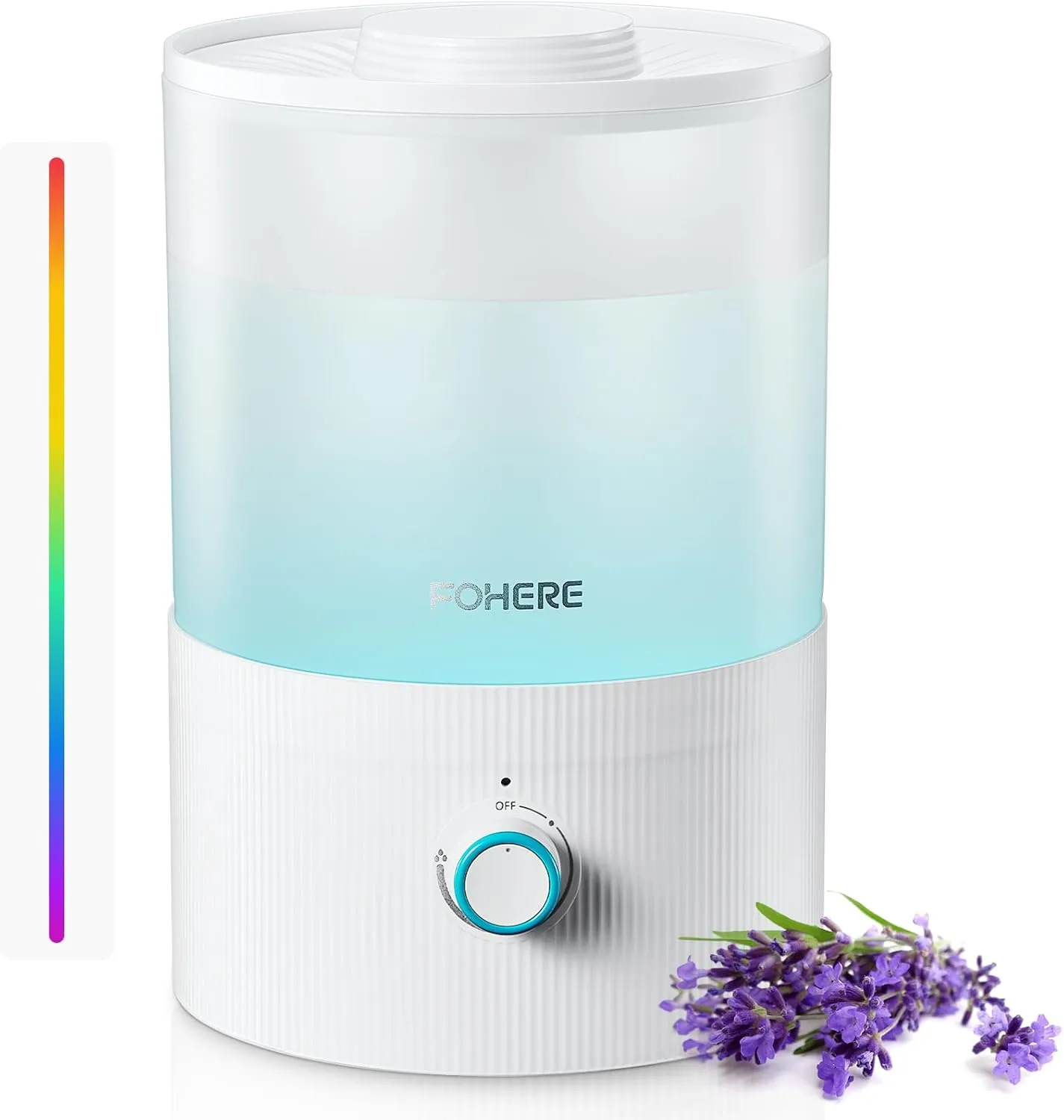 Bild von FOHERE Luftbefeuchter 3,2L mit Ultraschalltechnik und 2-in-1 Diffusor für ätherische Öle, leise und BPA-frei, in Weiß mit 7-Farben Licht