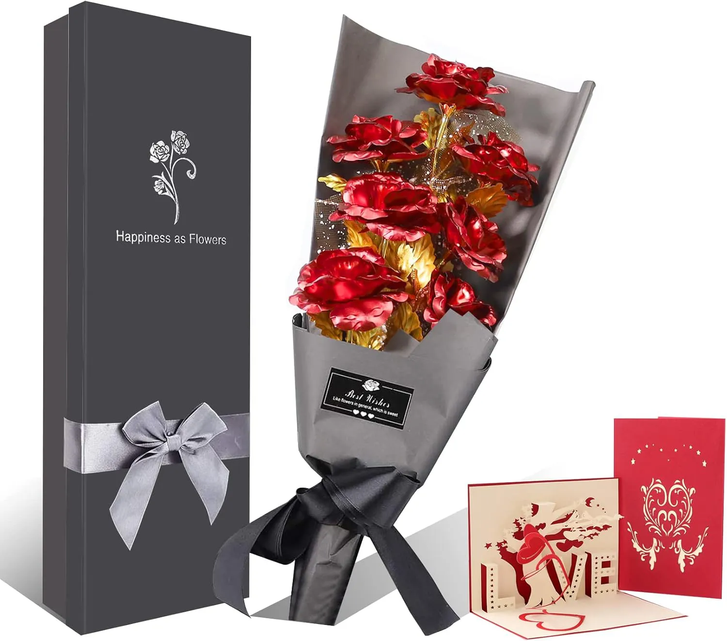 Bild von Fontee Gold Rose Blumenstrauß mit 6 handgefertigten Rosen in Geschenkbox