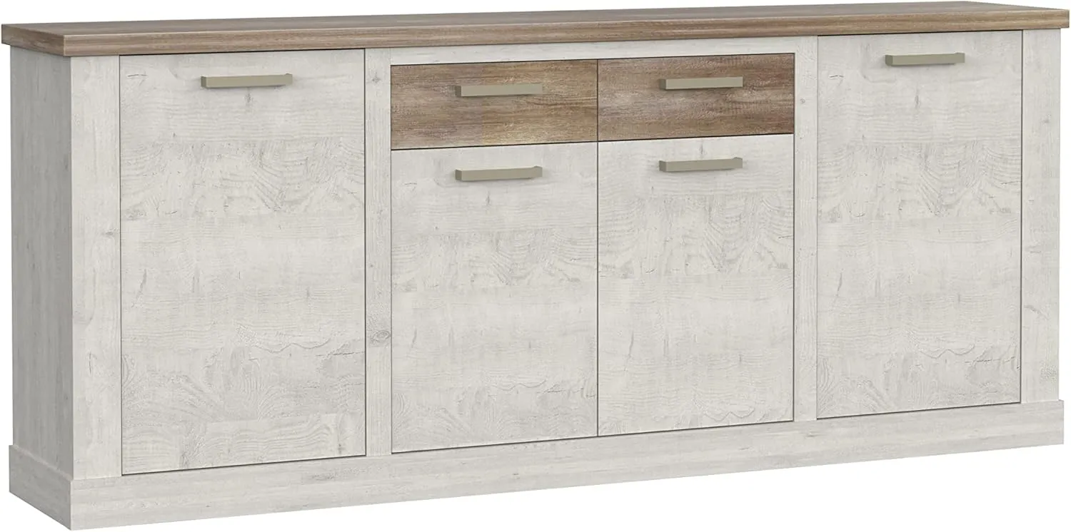 Bild von FORTE DURO Kommode mit 4 Türen und 2 Schubladen aus Holzwerkstoff in Weiß und Antikeiche, Maße 212,8 x 90,3 x 41,3 cm