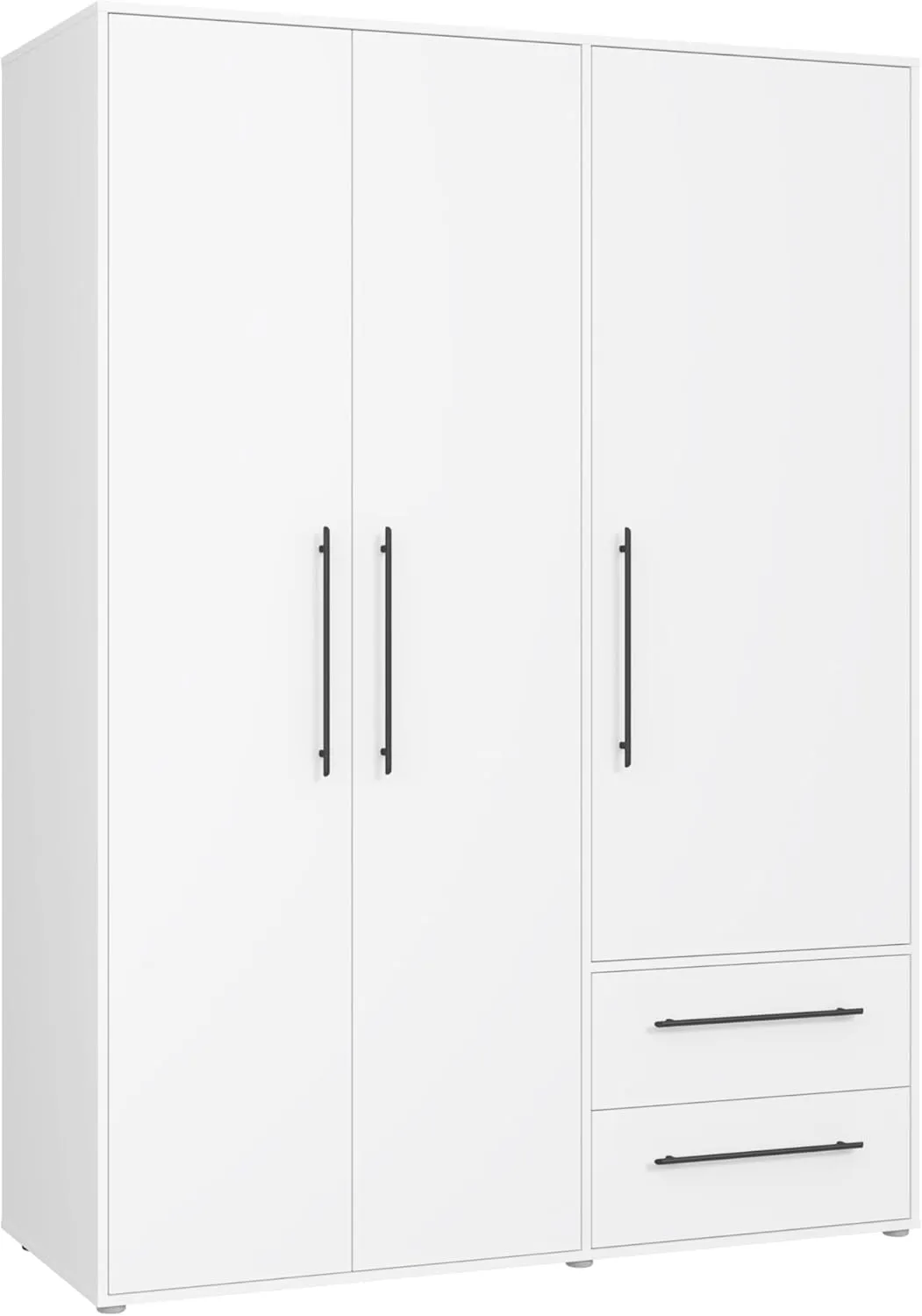 Bild von FORTE Jupiter Kleiderschrank in Weiß, 3-türig mit 2 Schubladen und Einlegeböden, Maße 145 cm breit, 59 cm tief und 200 cm hoch