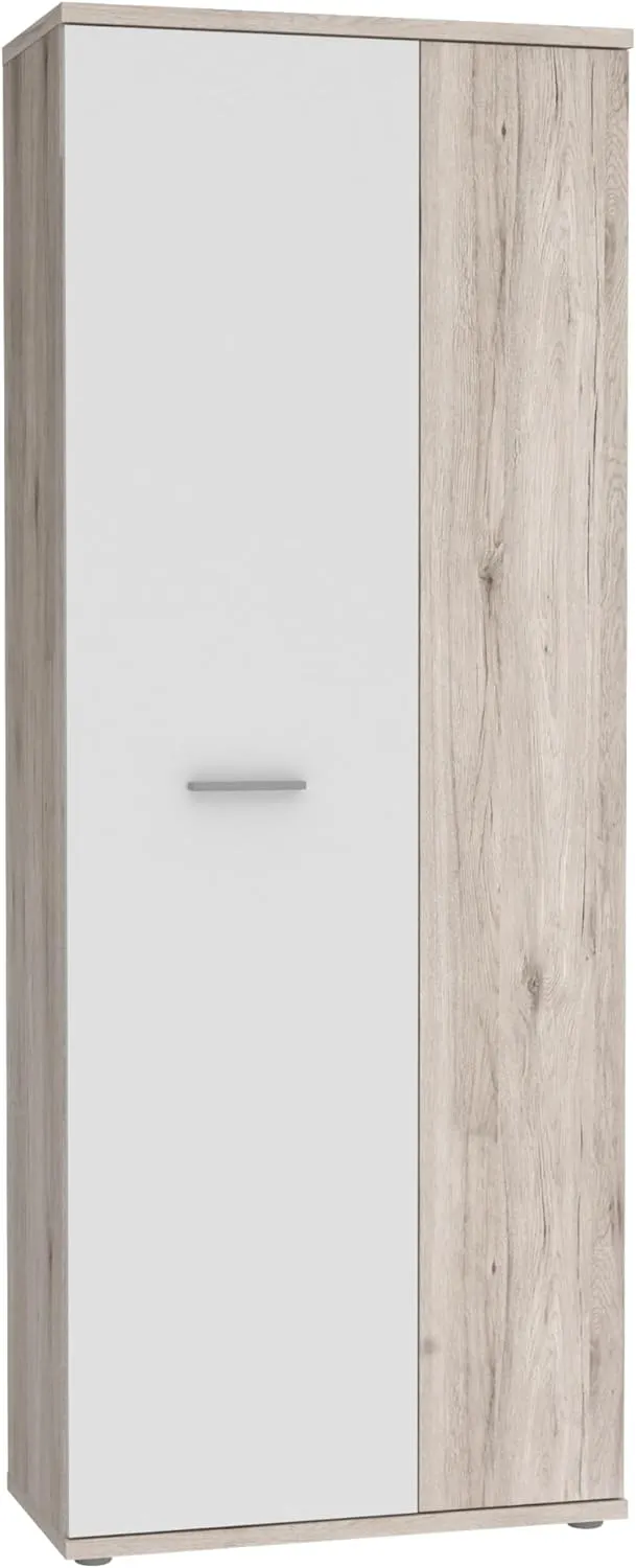 Bild von FORTE NET106 Mehrzweckschrank in Weiß mit Sandeiche-Dekor, 2-türig, 69 cm breit, 179 cm hoch, 35 cm tief, inklusive Einlegeböden