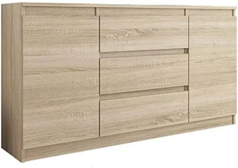 Bild von Framire R-140-S3 Kommode in Sonoma Eiche mit 3 Schubladen und 2 Türen, geeignet für Schlafzimmer, Wohnzimmer oder Bad, Maße 76 x 140 x 40 cm