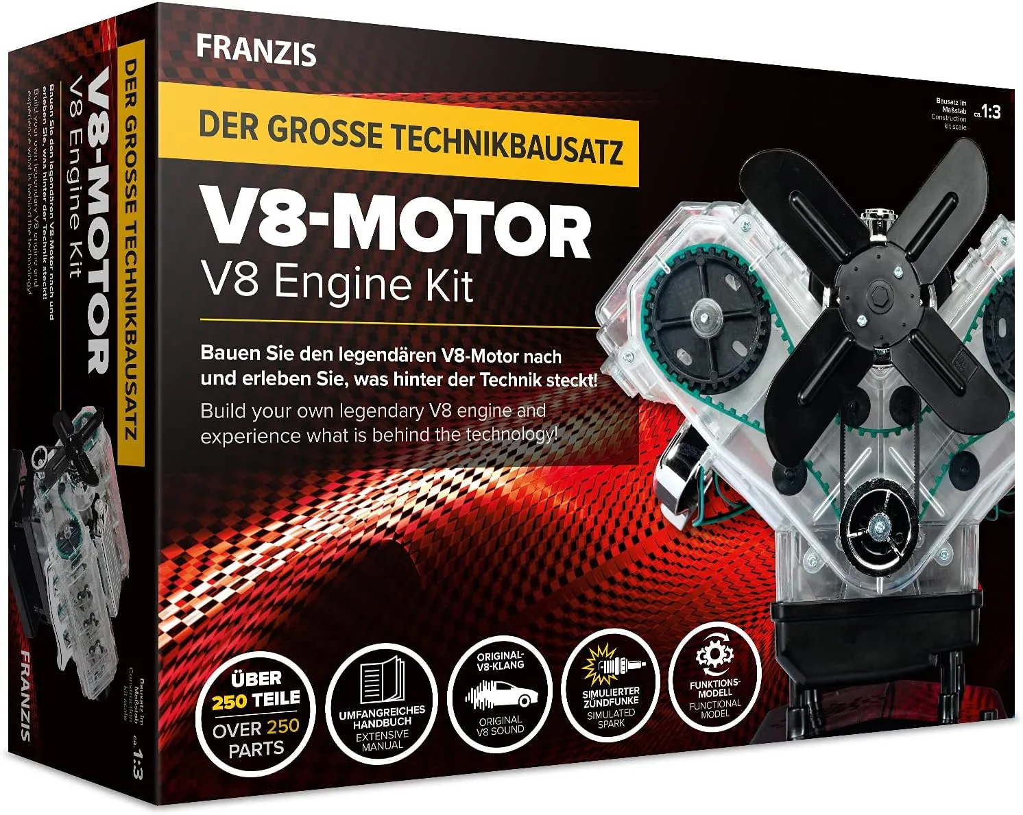Bild von FRANZIS 67114 Technikbausatz V8-Motor im Maßstab 1:3 mit Soundmodul und 70-seitigem Begleitbuch