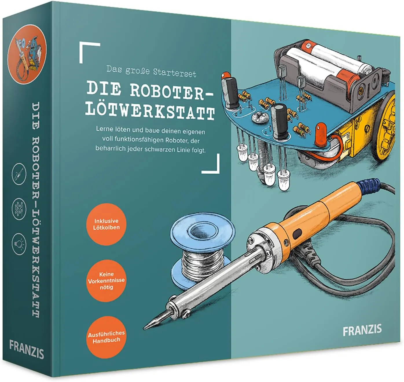 Bild von FRANZIS 67189 Roboter-Lötwerkstatt Starterset mit Lötkolben und Handbuch zum Selbstbau eines Roboters