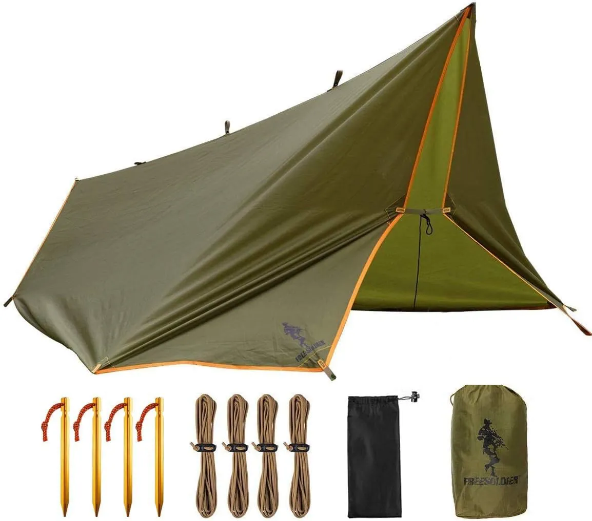 Bild von FREE SOLDIER Tarp 3x3,2m wasserdicht und ultraleicht mit UV Schutz für Camping und Outdoor-Aktivitäten in Braun