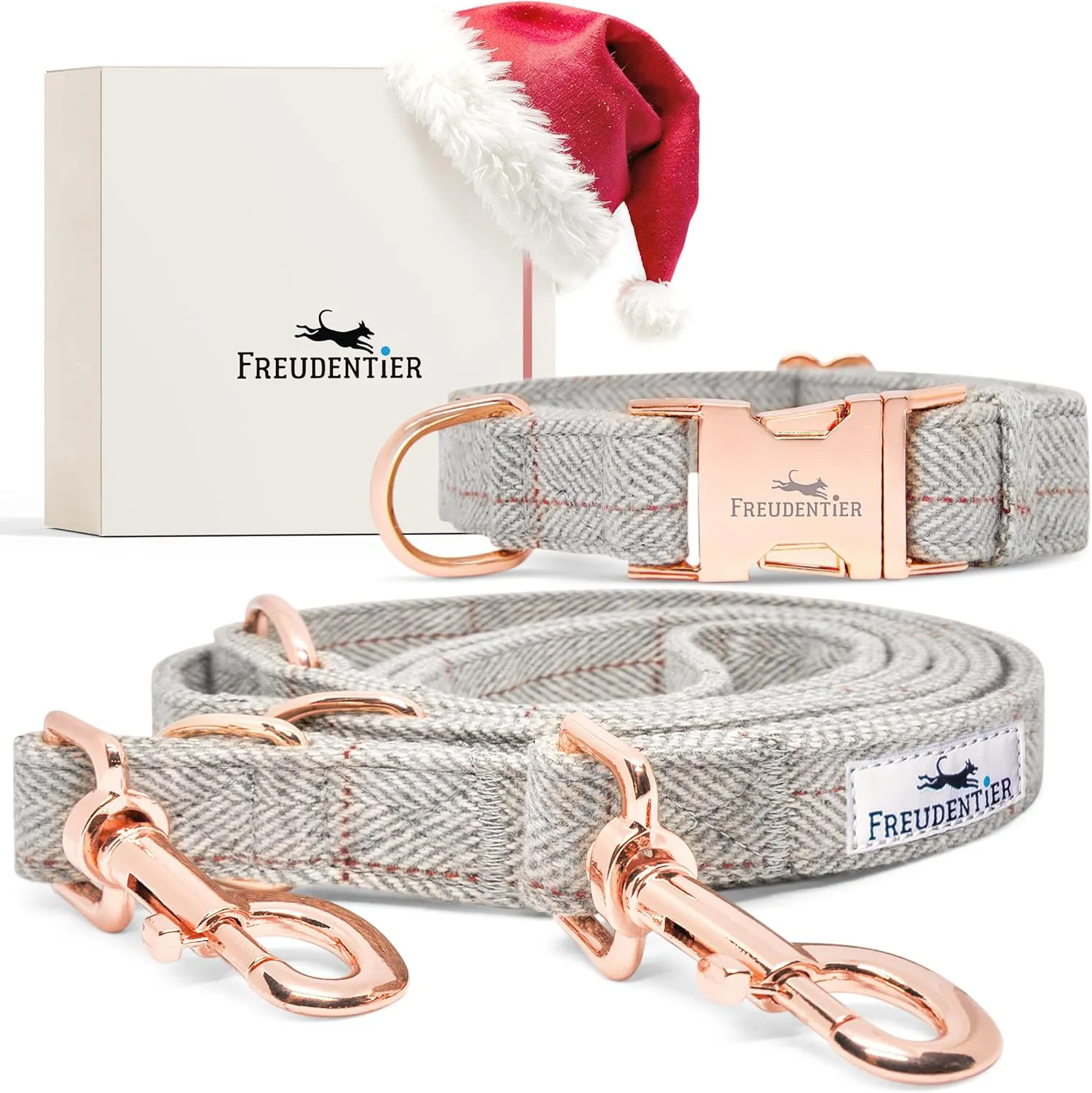 Bild von FREUDENTIER Hundehalsband und Leine Set mit 2m Leine, 3-fach verstellbar, für Hunde von 37 bis 58 cm, inklusive Geschenkbox