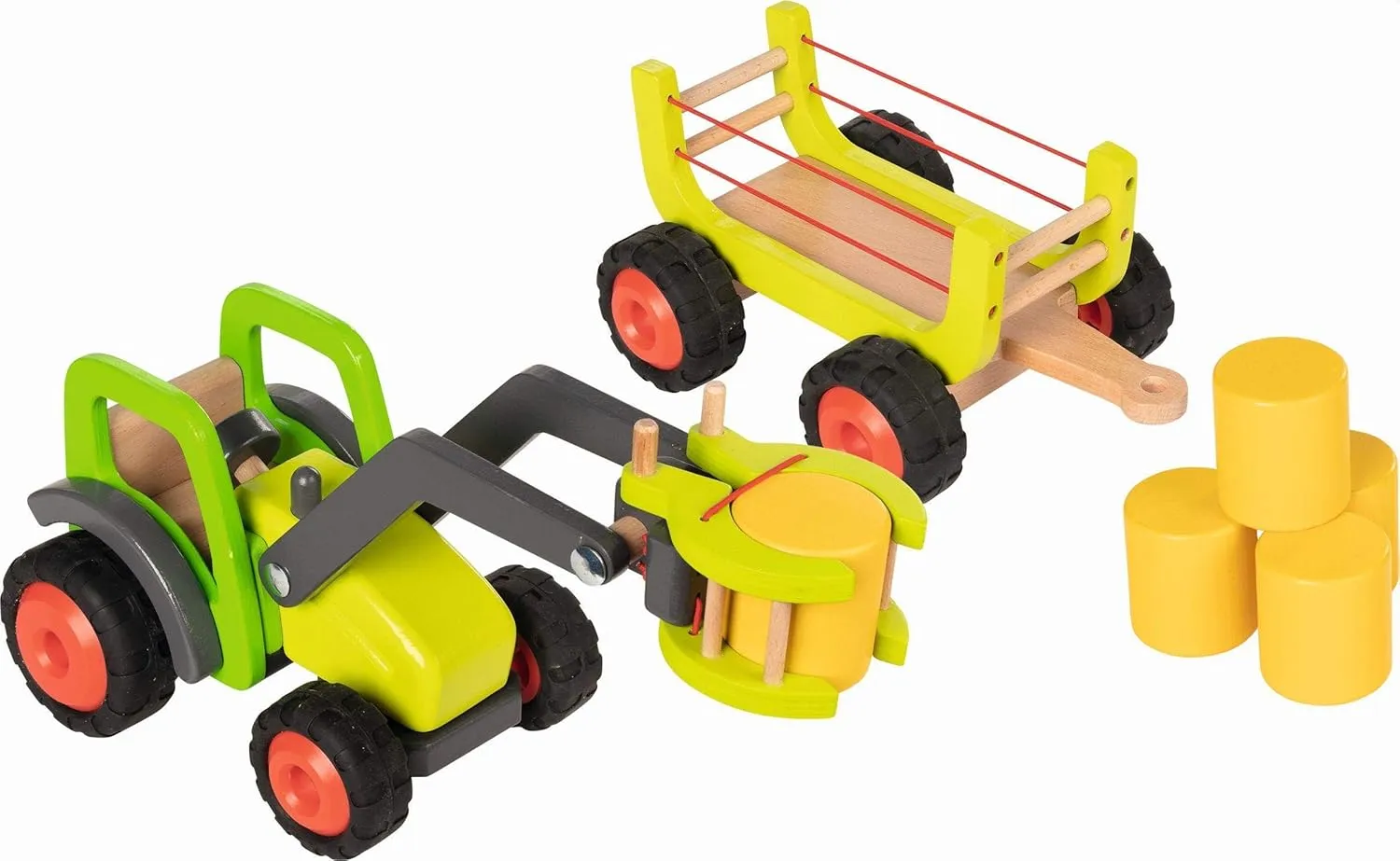 Bild von Frontlader mit Heuwagen aus Holz, 7 Teile, 55,4 x 16,3 x 15,2 cm