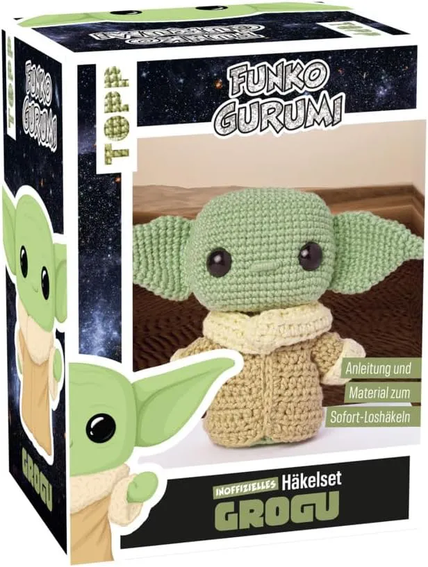 Bild von Funkogurumi Grogu Häkelset mit Anleitung, Garn in 3 Farben, Füllwatte, Häkelnadel, Sicherheitsaugen, Maschenmarkierer und Wollnadel