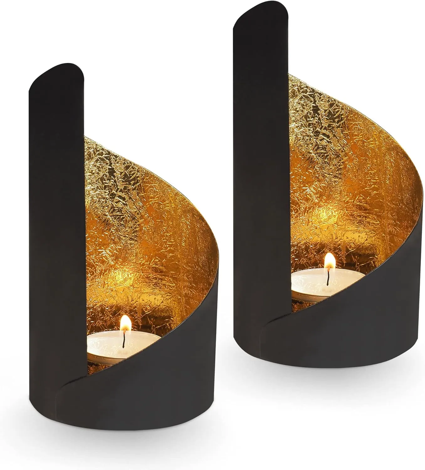 Bild von Gadgy Teelichthalter Set in Schwarz und Gold, 2-teilig, modernes Windlicht aus Metall für Esstisch und Wohnzimmer