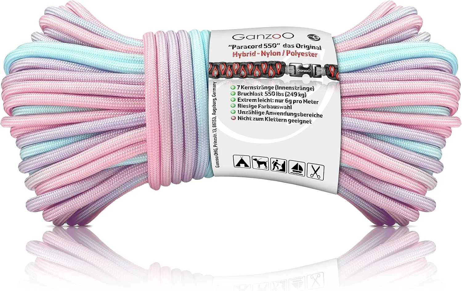 Bild von Ganzoo Paracord 550 Seil in Regenbogenfarben, 4 mm, 30 Meter lang, ideal für Armbänder, Leinen und Halsbänder