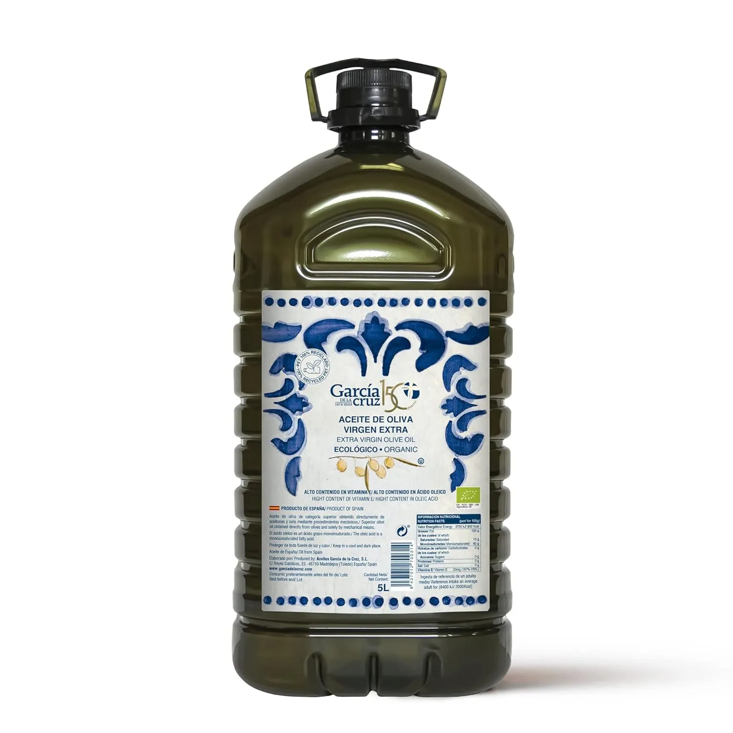 Bild von GARCÍA DE LA CRUZ Bio Natives Olivenöl Extra aus Spanien in einer 5 Liter Karaffe aus recyceltem PET