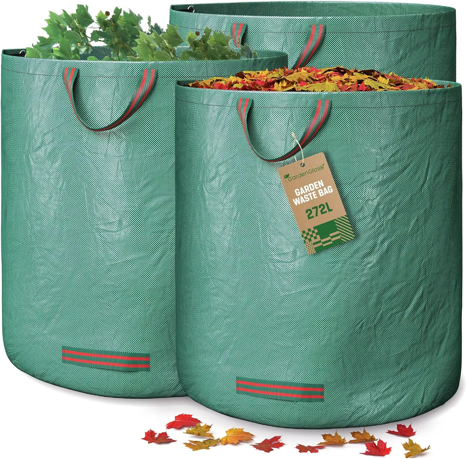 Bild von GardenGloss 3er Set Gartenabfallsäcke mit Griffen, 272 Liter, UV-stabil und wasserabweisend, wiederverwendbar und stabil