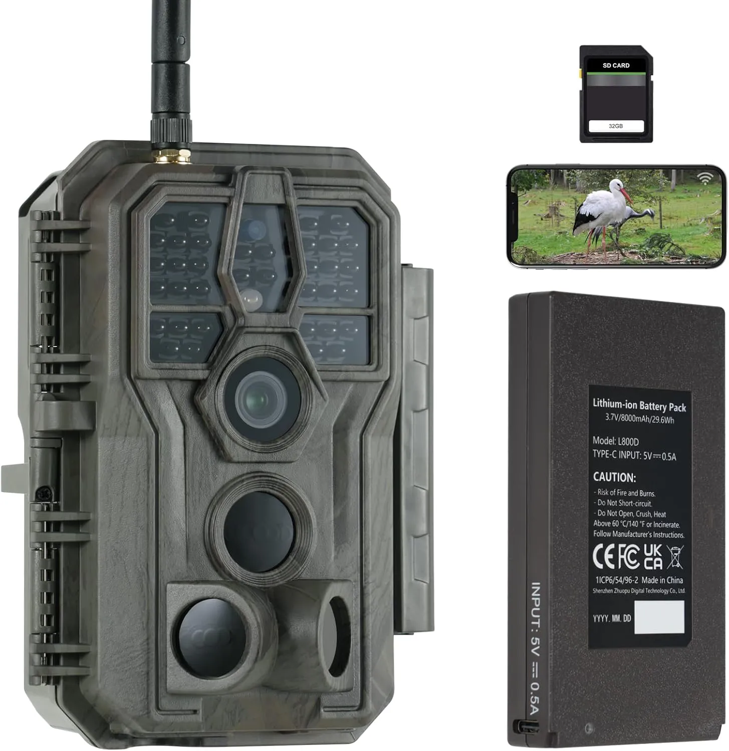 Bild von GardePro E8P Max Wildkamera mit WLAN, 8000mAh Akku, integrierter SD Karte, 64MP und 1296P Auflösung, Nachtsicht und Handyübertragung