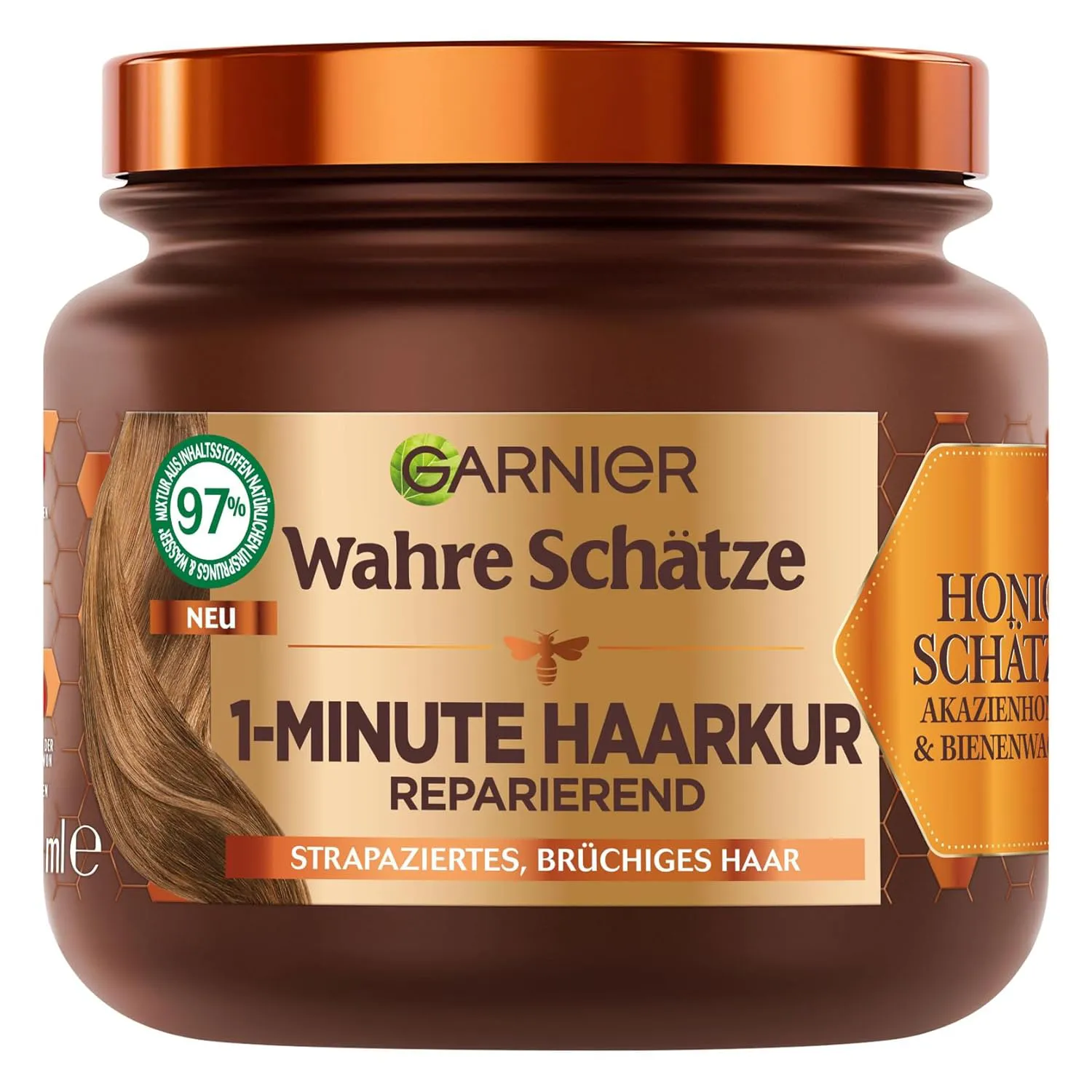 Bild von Garnier Wahre Schätze 1-Minute Haarkur 340 ml mit Akazienhonig und Bienenwachs für brüchiges Haar