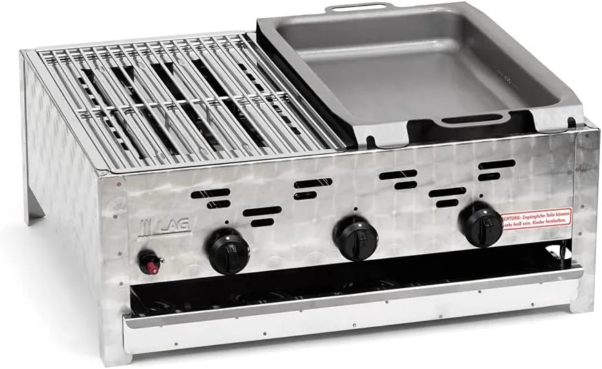 Bild von Gasgrill Kombibräter mit 11 kW und 3 Edelstahlbrennern, inklusive kleinem Grillrost und Stahlpfanne