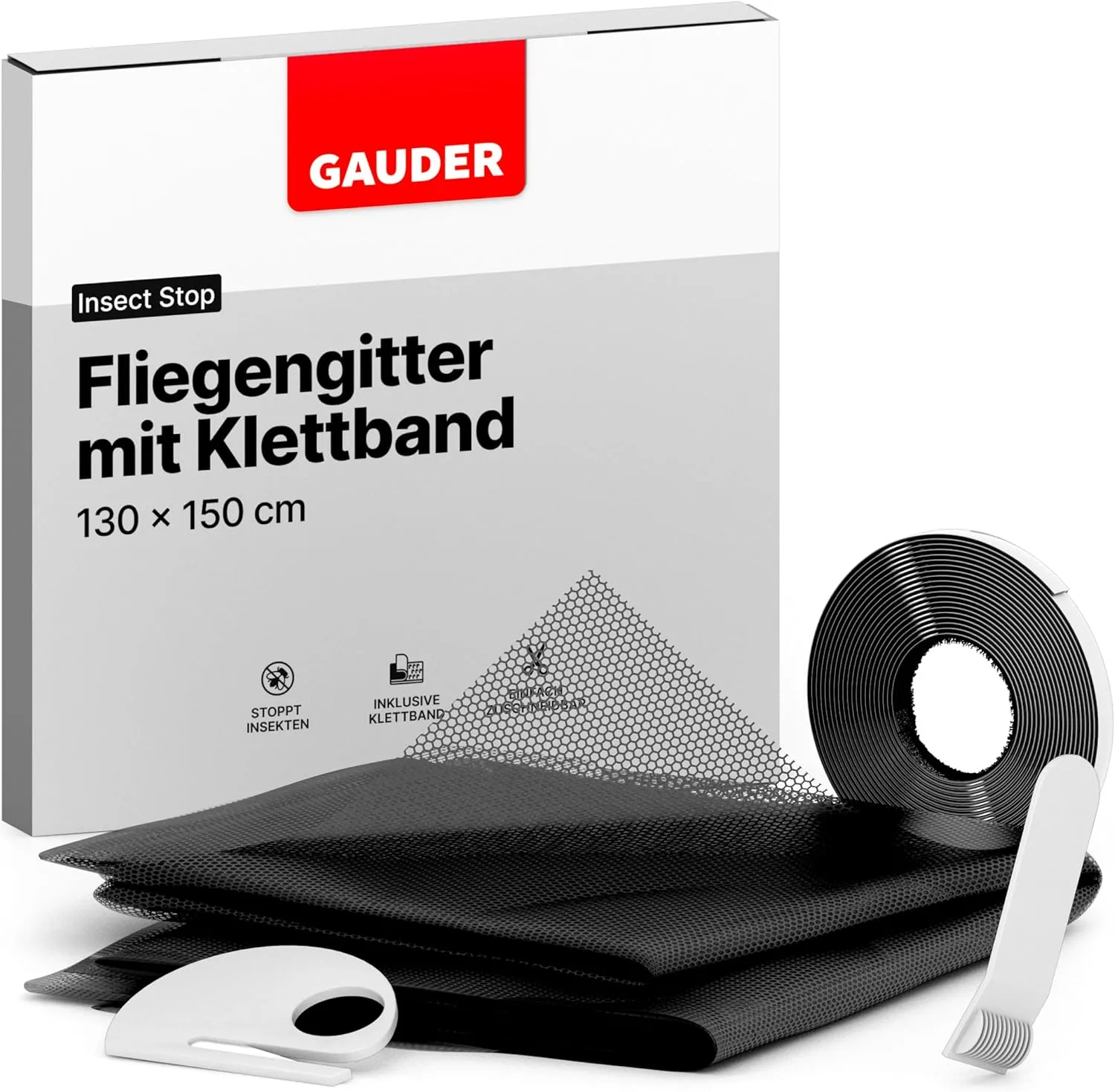 Bild von GAUDER Fliegengitter für Fenster in Schwarz mit den Maßen 130 x 150 cm, ohne Bohren montierbar, idealer Insektenschutz