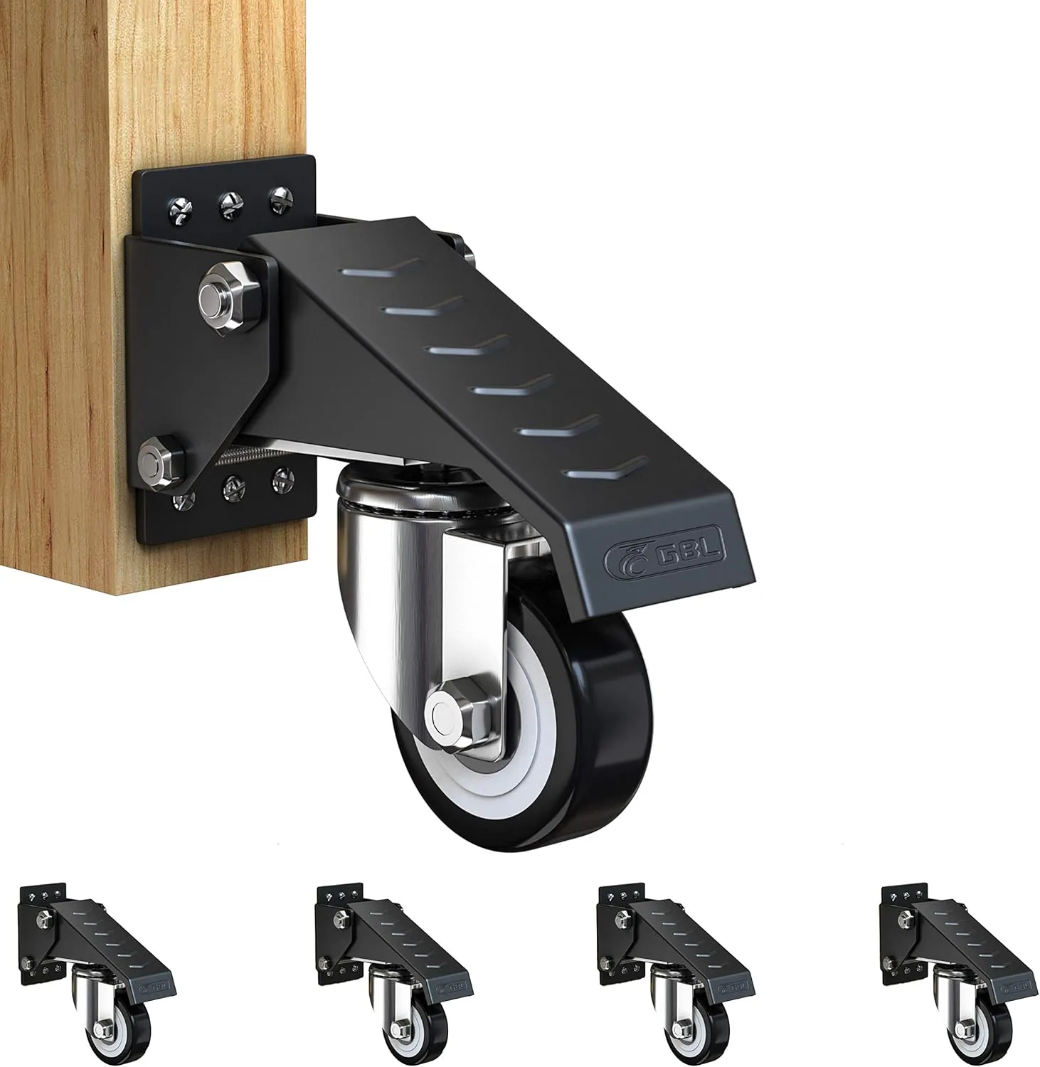 Bild von GBL Werkbankrollen Set mit 4 Lenkrollen und Bremse, Tragkraft 225 kg, aus Stahlblech, für Möbel und Schwerlastanwendungen