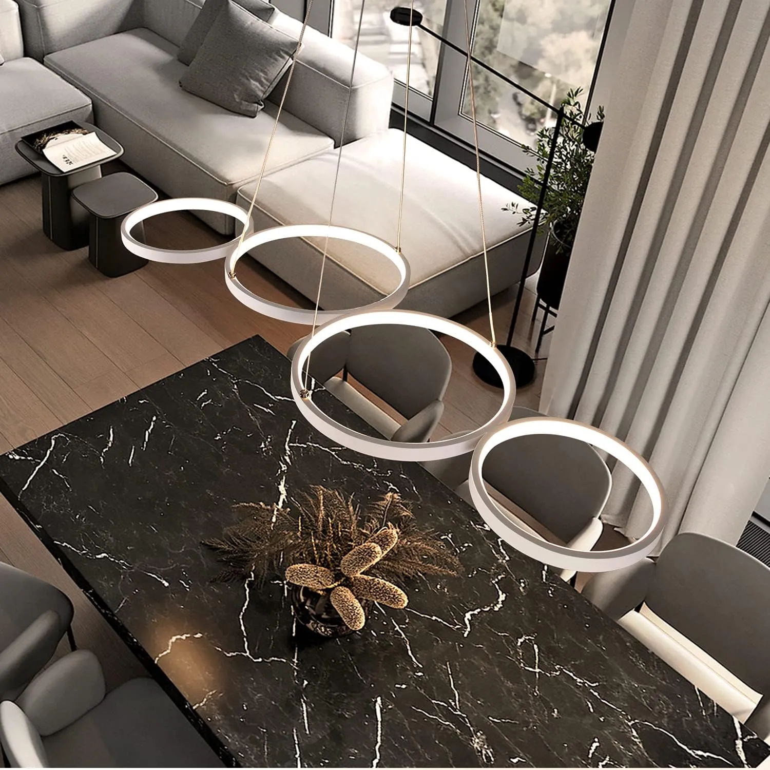 Bild von GBLY LED Pendelleuchte mit Fernbedienung und Dimmfunktion, 54W, höhenverstellbar für Esstisch, Wohnzimmer und Büro