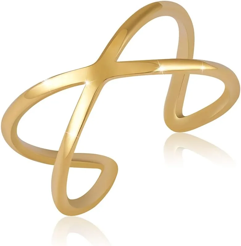Bild von GD GOOD.designs verstellbarer Damenring in X-Form aus Edelstahl mit 18 Karat Gold und Rosegold, inklusive Geschenkbox