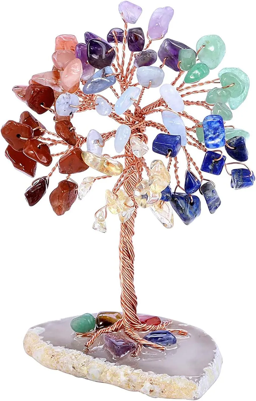 Bild von GEFIRE Baum des Lebens aus Heilsteinen in 9-10 cm mit sieben Farben für Chakra und Reiki als Tischdekoration oder Geschenk
