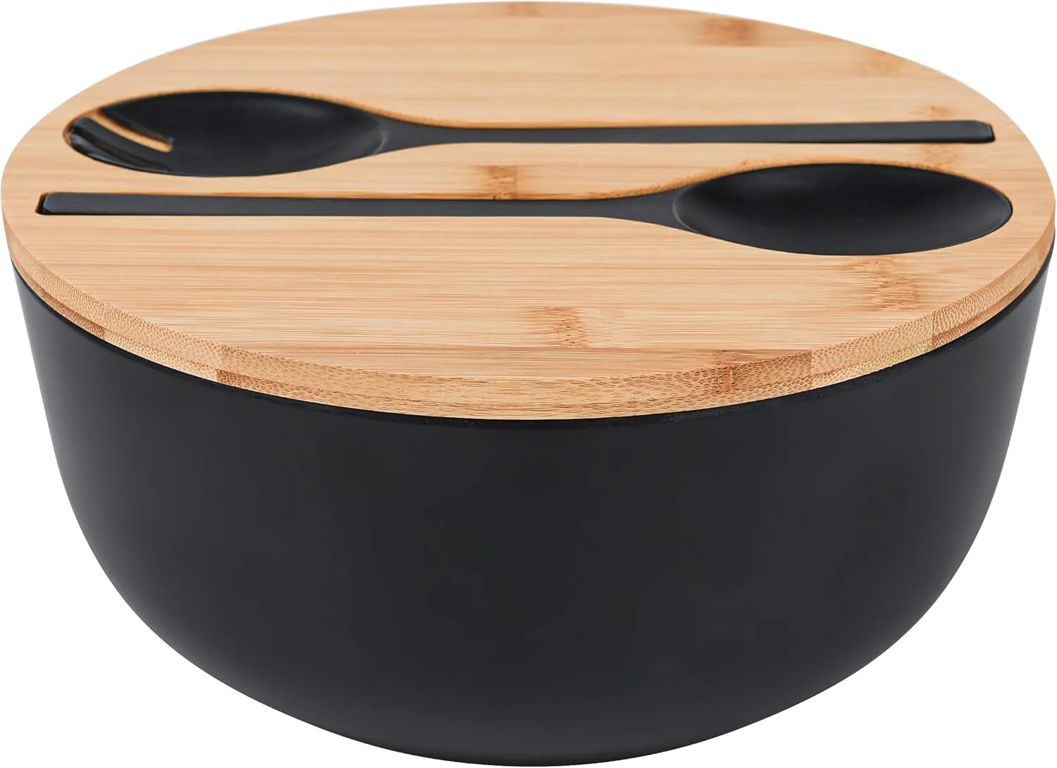 Bild von GEHE Salatschüssel aus Bambus mit Deckel und Löffel, 25,4 cm, schwarz