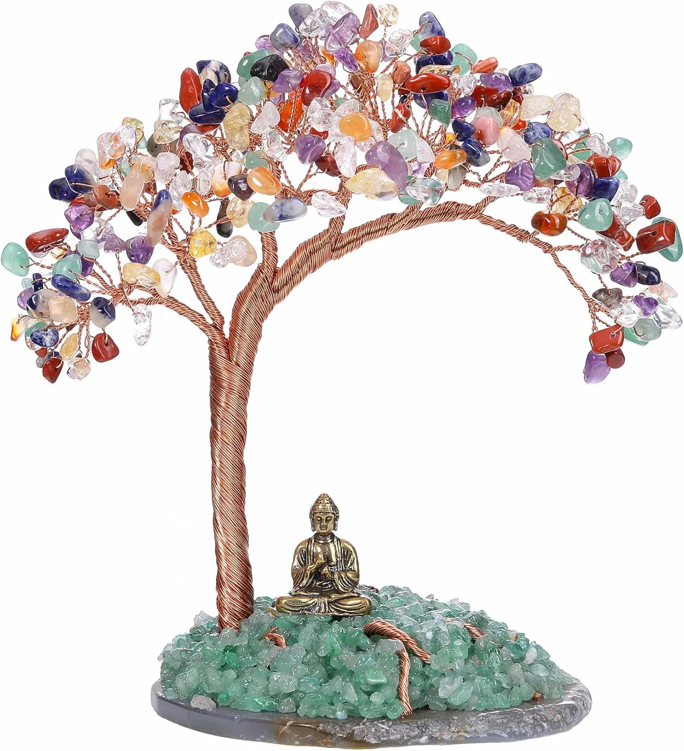 Bild von GEHECRST Feng Shui Geldbaum Buddha Figur mit Achat Basis und Trommelsteinen für Glück, Reichtum und Gesundheit