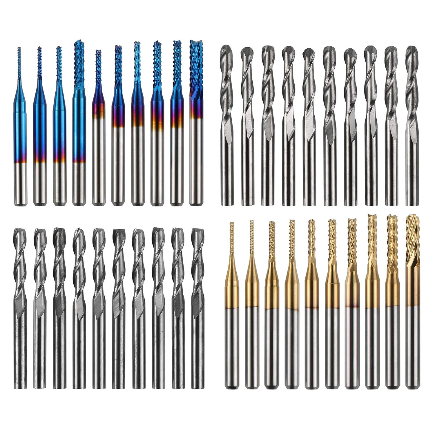 Bild von Genmitsu MC40A Schaftfräser-Satz mit 40 CNC Router Bits und 3,175mm Schaft, inklusive Flach- und Kugelkopffräsern mit Nano Blue und Titan Beschichtung