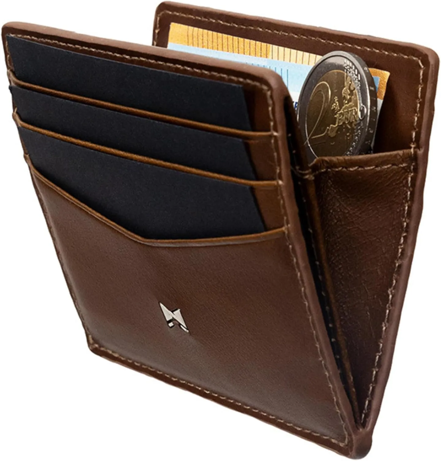 Bild von Gentlemen's Kartenetui aus Premium Rindsleder mit RFID-Schutz und Platz für Karten, Scheine, Münzen und Tracker im patentierten Slim Design