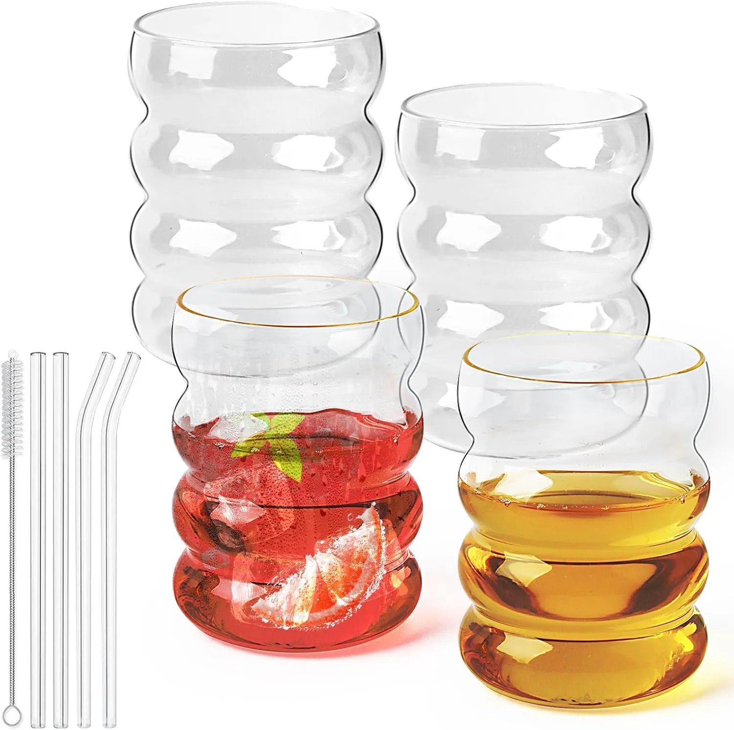 Bild von Geriffelte Trinkgläser Set mit 4 Stück und 350 ml Fassungsvermögen